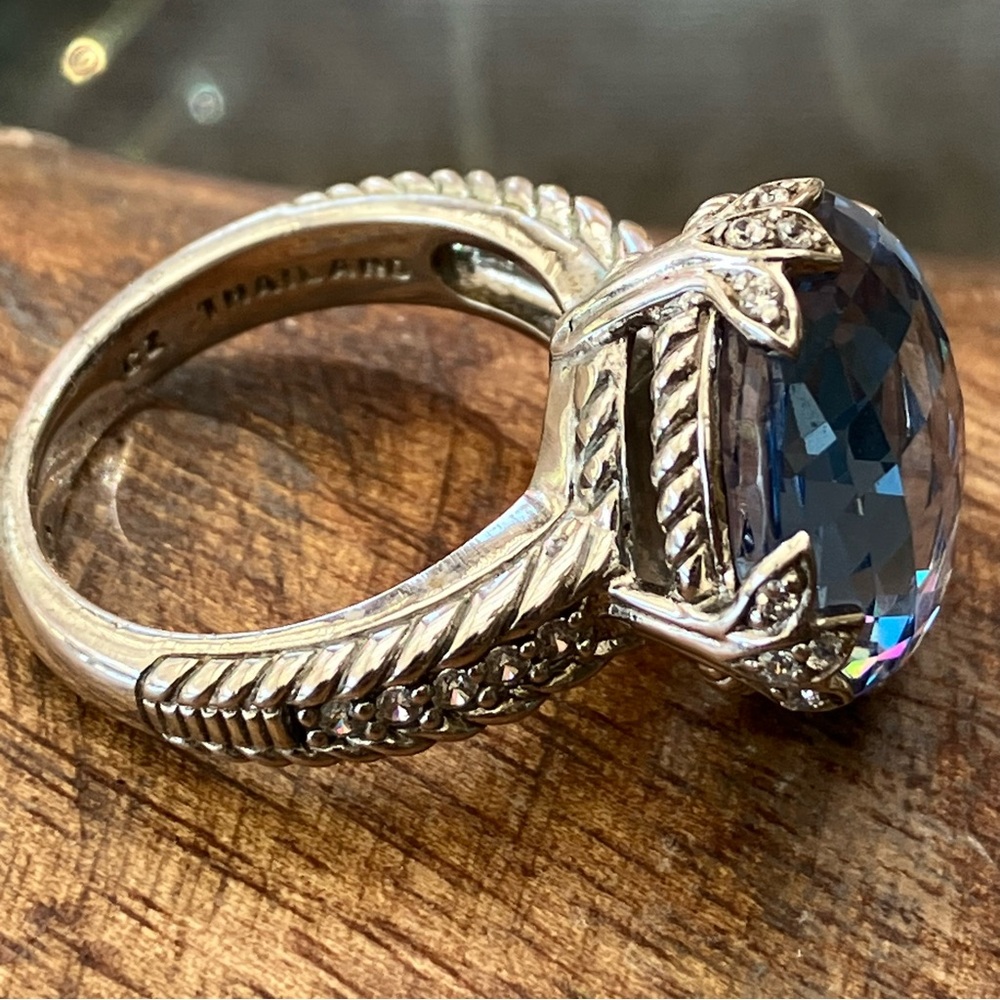 Judith Ripka Sterling Silver Blue Stone Ring 8 - Picture 6 of 10